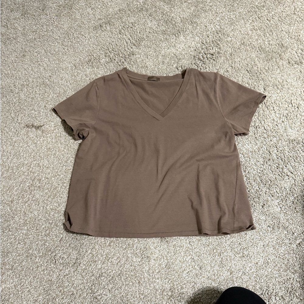 nuuds Gray Brown Crop Relaxed Tee v-neck